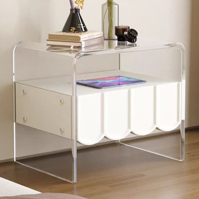 Modern Simplicity Rectangle Pine Wood Acrylic Nightstand 2-Tier For Bedroom