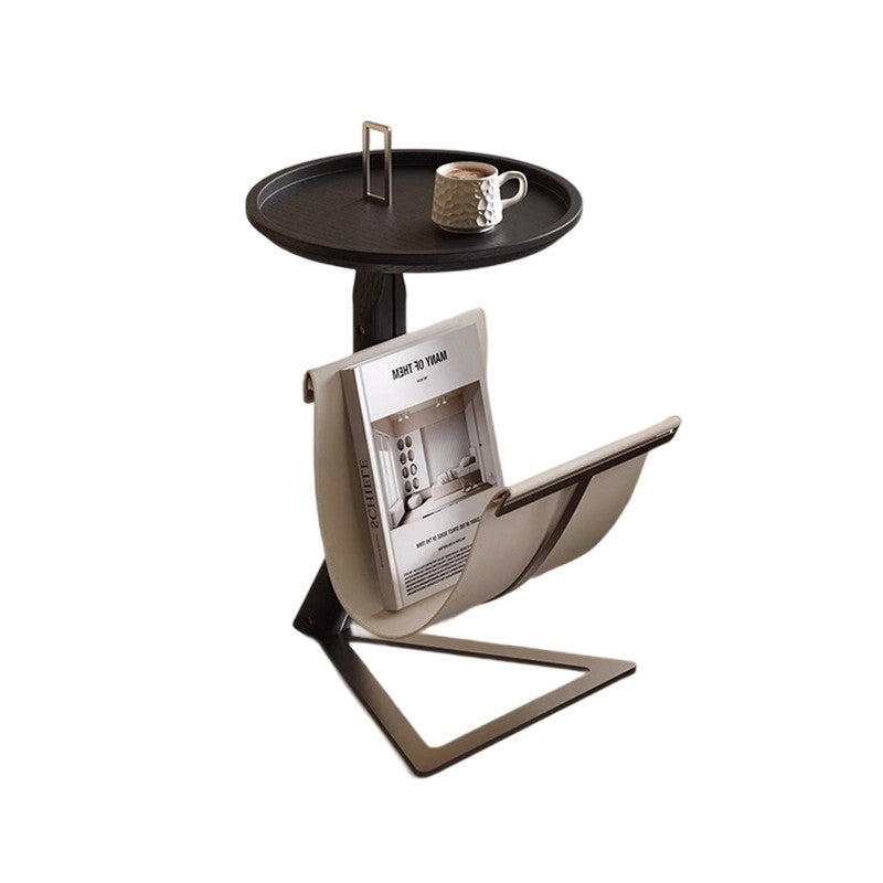 Contemporary Creative Round Triangle MDF Stainless Steel Faux Saddle Leather Coffee Table 2-Tier For Living Room