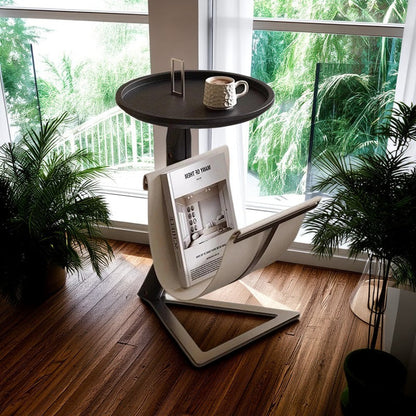 Contemporary Creative Round Triangle MDF Stainless Steel Faux Saddle Leather Coffee Table 2-Tier For Living Room