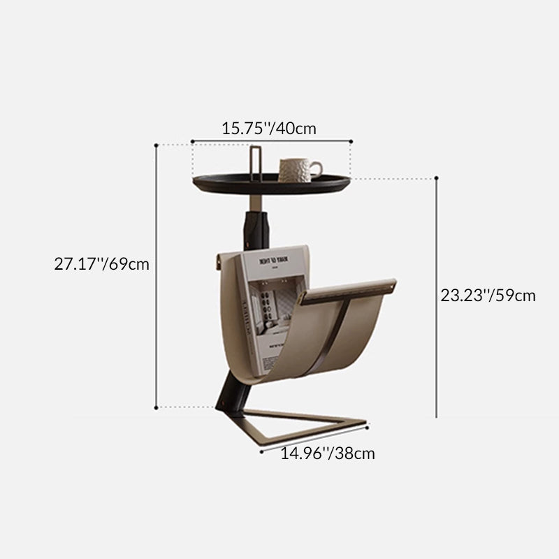 Contemporary Creative Round Triangle MDF Stainless Steel Faux Saddle Leather Coffee Table 2-Tier For Living Room