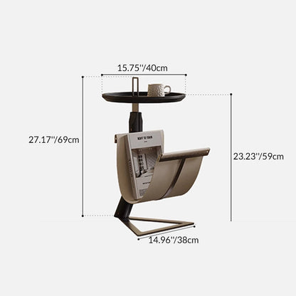 Contemporary Creative Round Triangle MDF Stainless Steel Faux Saddle Leather Coffee Table 2-Tier For Living Room
