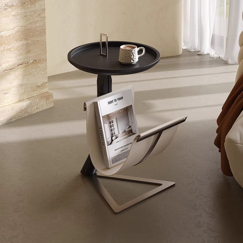 Contemporary Creative Round Triangle MDF Stainless Steel Faux Saddle Leather Coffee Table 2-Tier For Living Room