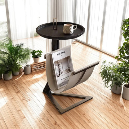 Contemporary Creative Round Triangle MDF Stainless Steel Faux Saddle Leather Coffee Table 2-Tier For Living Room