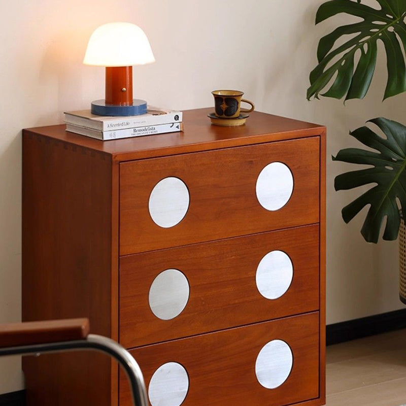 Contemporary Retro Cuboid Metal Pine Wood Plywood Storage Cabinet 3-Drawer For Bedroom