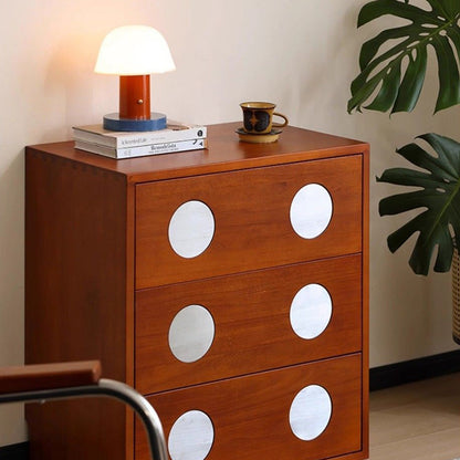Contemporary Retro Cuboid Metal Pine Wood Plywood Storage Cabinet 3-Drawer For Bedroom