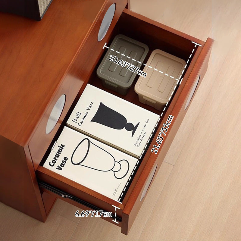 Contemporary Retro Cuboid Metal Pine Wood Plywood Storage Cabinet 3-Drawer For Bedroom