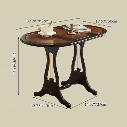 Traditional Vintage Oval Plywood Birch Wood Foldable Rotatable Coffee Table 1-Tier For Living Room