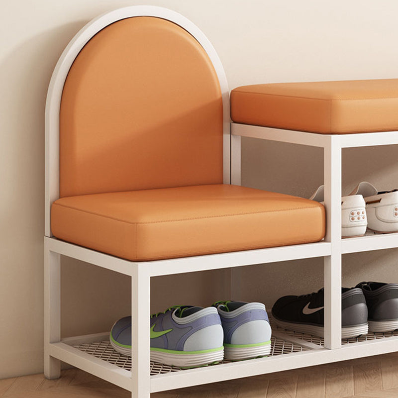 Modern Minimalist Rectangular Iron Faux Leather Sponge Bench 2-Tier For Entryways