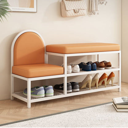 Modern Minimalist Rectangular Iron Faux Leather Sponge Bench 2-Tier For Entryways