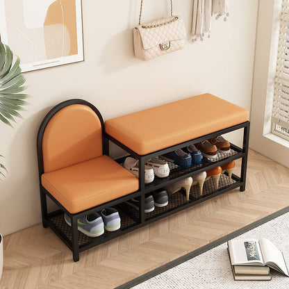 Modern Minimalist Rectangular Iron Faux Leather Sponge Bench 2-Tier For Entryways