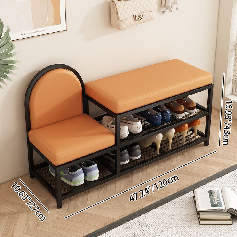 Modern Minimalist Rectangular Iron Faux Leather Sponge Bench 2-Tier For Entryways