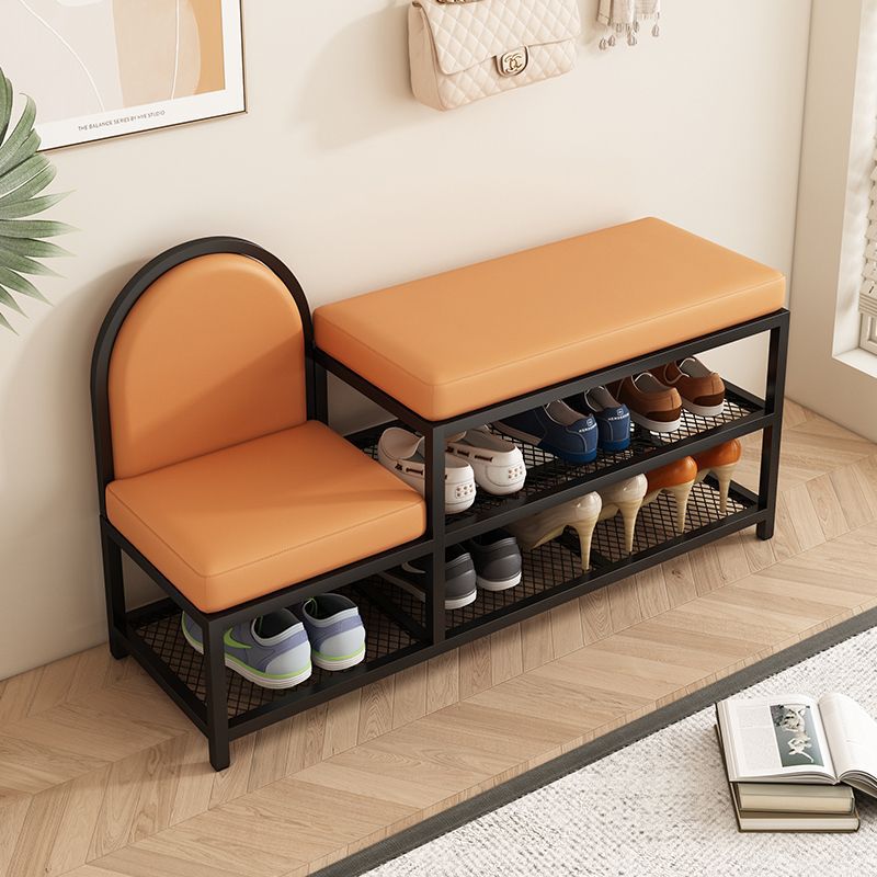 Modern Minimalist Rectangular Iron Faux Leather Sponge Bench 2-Tier For Entryways