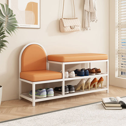 Modern Minimalist Rectangular Iron Faux Leather Sponge Bench 2-Tier For Entryways