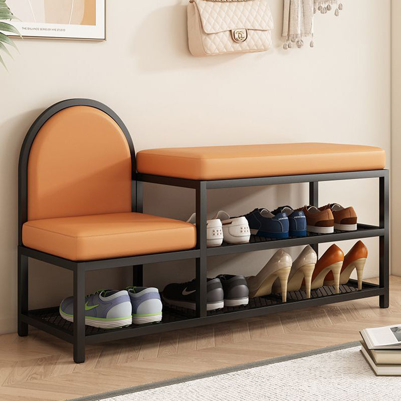 Modern Minimalist Rectangular Iron Faux Leather Sponge Bench 2-Tier For Entryways