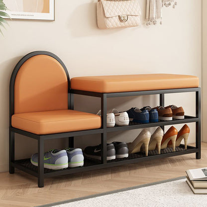 Modern Minimalist Rectangular Iron Faux Leather Sponge Bench 2-Tier For Entryways