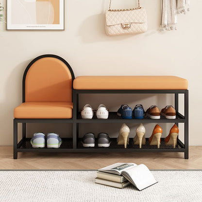 Modern Minimalist Rectangular Iron Faux Leather Sponge Bench 2-Tier For Entryways