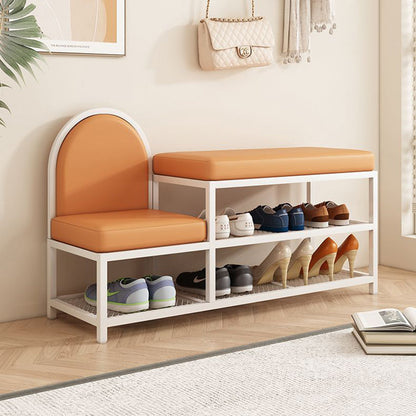 Modern Minimalist Rectangular Iron Faux Leather Sponge Bench 2-Tier For Entryways