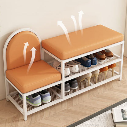 Modern Minimalist Rectangular Iron Faux Leather Sponge Bench 2-Tier For Entryways
