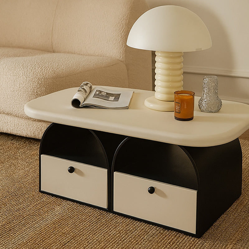 Modern Art Deco Eyeglasses Solid Wood Plywood Rubberwood & MDF Coffee Table 4-Drawer For Living Room