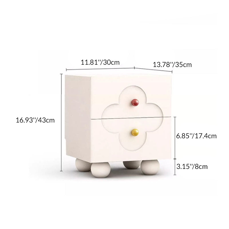 Modern Simplicity Four-Leaf Clover Square MDF Nightstand 2-Drawer For Bedroom