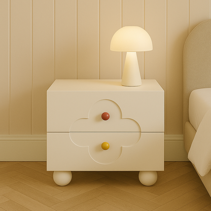 Modern Simplicity Four-Leaf Clover Square MDF Nightstand 2-Drawer For Bedroom