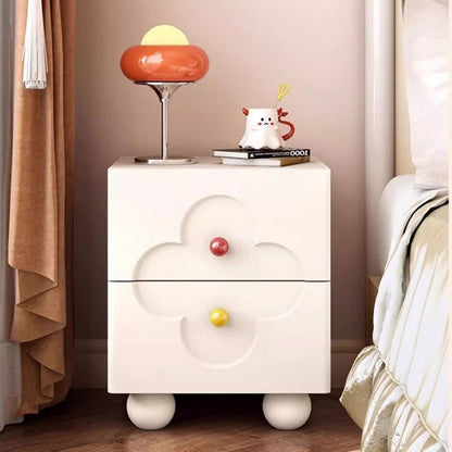 Modern Simplicity Four-Leaf Clover Square MDF Nightstand 2-Drawer For Bedroom