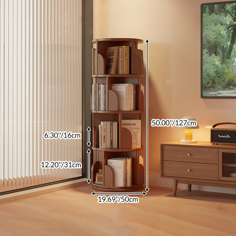 Modern Minimalist Cylindrical Bamboo Metal & MDF Rotatable Floor-Standing Bookshelf 3/4/5/6/7-Tier For Study