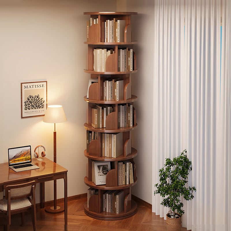 Modern Minimalist Cylindrical Bamboo Metal & MDF Rotatable Floor-Standing Bookshelf 3/4/5/6/7-Tier For Study