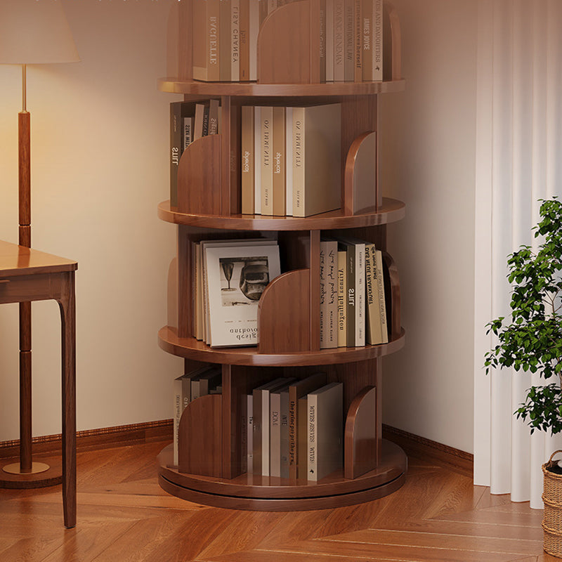 Modern Minimalist Cylindrical Bamboo Metal & MDF Rotatable Floor-Standing Bookshelf 3/4/5/6/7-Tier For Study