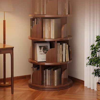 Modern Minimalist Cylindrical Bamboo Metal & MDF Rotatable Floor-Standing Bookshelf 3/4/5/6/7-Tier For Study