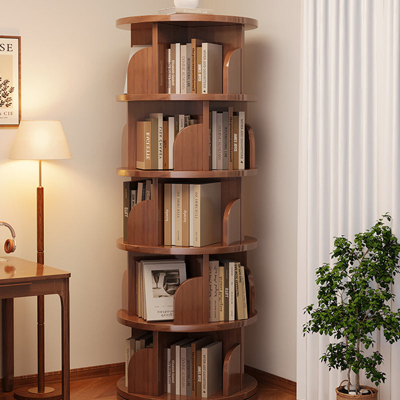 Modern Minimalist Cylindrical Bamboo Metal & MDF Rotatable Floor-Standing Bookshelf 3/4/5/6/7-Tier For Study