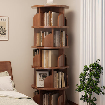 Modern Minimalist Cylindrical Bamboo Metal & MDF Rotatable Floor-Standing Bookshelf 3/4/5/6/7-Tier For Study
