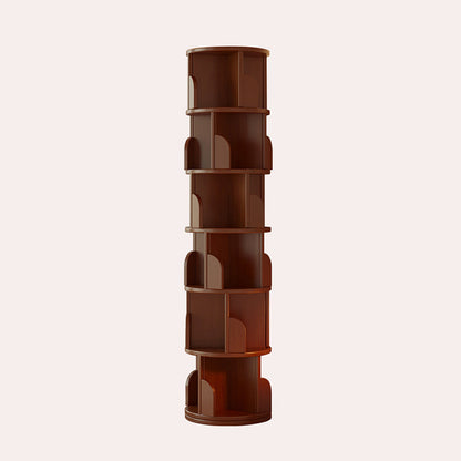 Modern Minimalist Cylindrical Bamboo Metal & MDF Rotatable Floor-Standing Bookshelf 3/4/5/6/7-Tier For Study