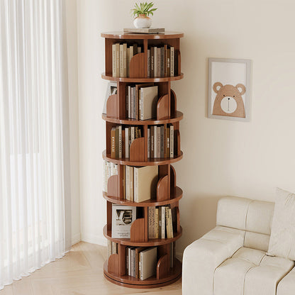 Modern Minimalist Cylindrical Bamboo Metal & MDF Rotatable Floor-Standing Bookshelf 3/4/5/6/7-Tier For Study