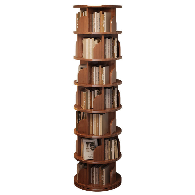 Modern Minimalist Cylindrical Bamboo Metal & MDF Rotatable Floor-Standing Bookshelf 3/4/5/6/7-Tier For Study