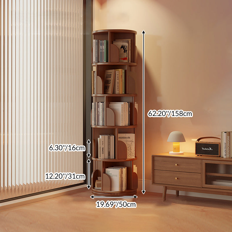 Modern Minimalist Cylindrical Bamboo Metal & MDF Rotatable Floor-Standing Bookshelf 3/4/5/6/7-Tier For Study
