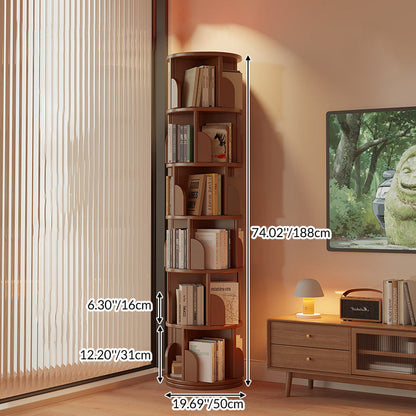 Modern Minimalist Cylindrical Bamboo Metal & MDF Rotatable Floor-Standing Bookshelf 3/4/5/6/7-Tier For Study