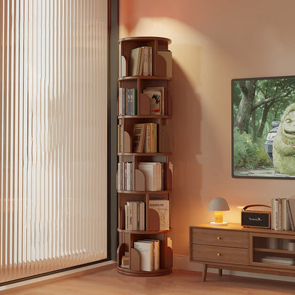 Modern Minimalist Cylindrical Bamboo Metal & MDF Rotatable Floor-Standing Bookshelf 3/4/5/6/7-Tier For Study