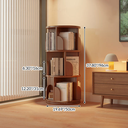 Modern Minimalist Cylindrical Bamboo Metal & MDF Rotatable Floor-Standing Bookshelf 3/4/5/6/7-Tier For Study