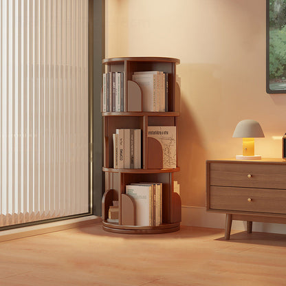 Modern Minimalist Cylindrical Bamboo Metal & MDF Rotatable Floor-Standing Bookshelf 3/4/5/6/7-Tier For Study