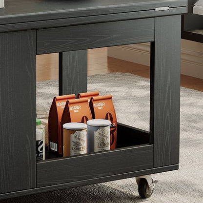 Modern Minimalist Movable Rectangular Rubberwood Foldable Coffee Table 2-Tier For Living Room
