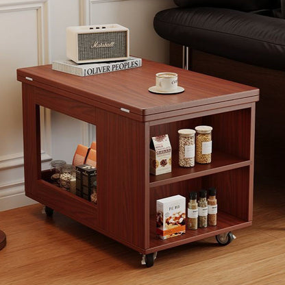 Modern Minimalist Movable Rectangular Rubberwood Foldable Coffee Table 2-Tier For Living Room