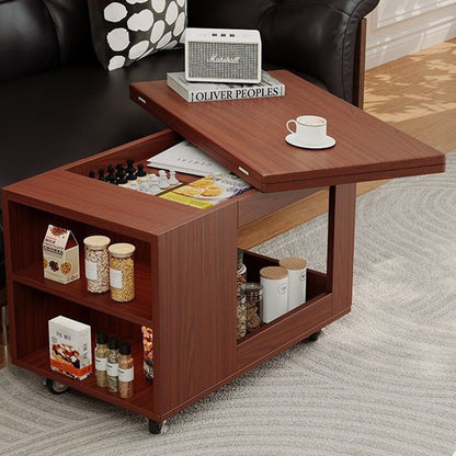 Modern Minimalist Movable Rectangular Rubberwood Foldable Coffee Table 2-Tier For Living Room