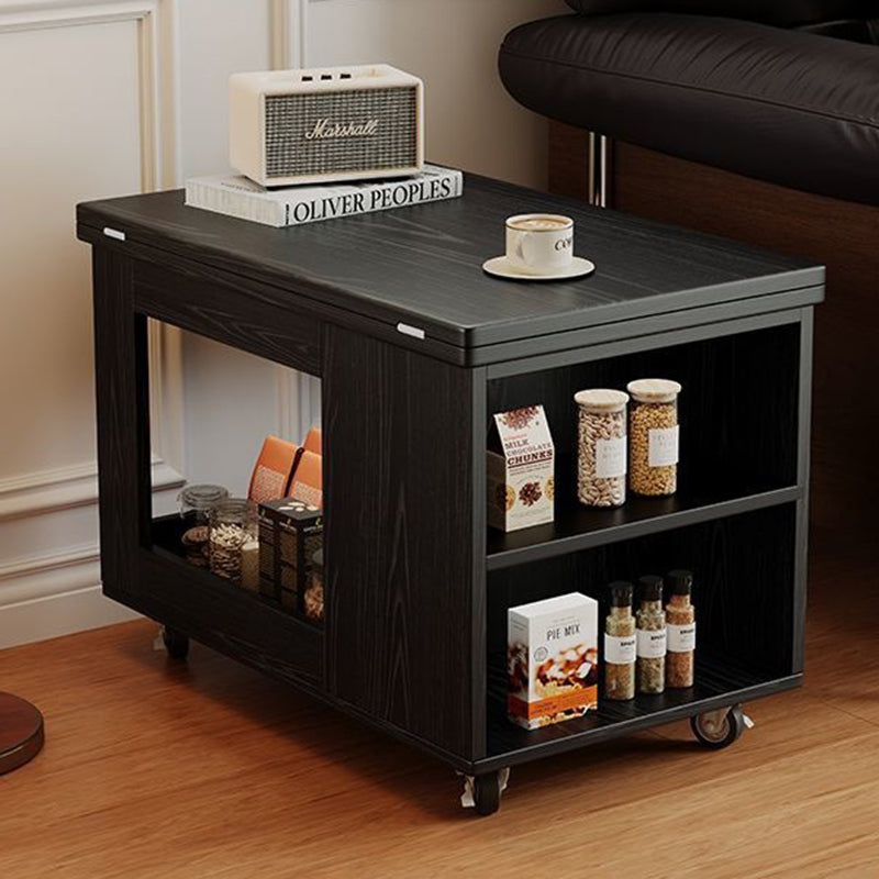 Modern Minimalist Movable Rectangular Rubberwood Foldable Coffee Table 2-Tier For Living Room