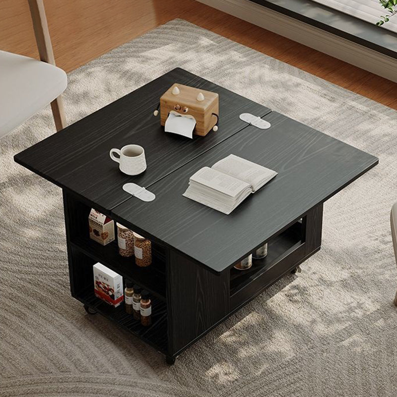 Modern Minimalist Movable Rectangular Rubberwood Foldable Coffee Table 2-Tier For Living Room