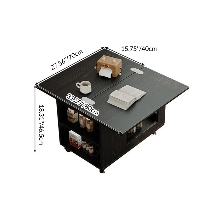 Modern Minimalist Movable Rectangular Rubberwood Foldable Coffee Table 2-Tier For Living Room