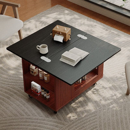 Modern Minimalist Movable Rectangular Rubberwood Foldable Coffee Table 2-Tier For Living Room