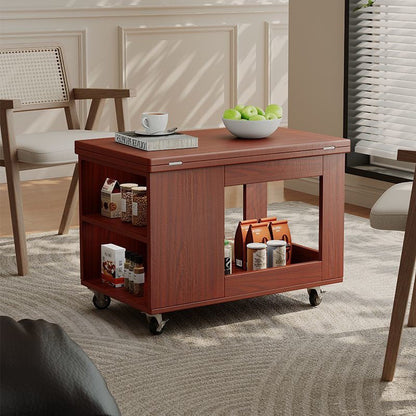 Modern Minimalist Movable Rectangular Rubberwood Foldable Coffee Table 2-Tier For Living Room