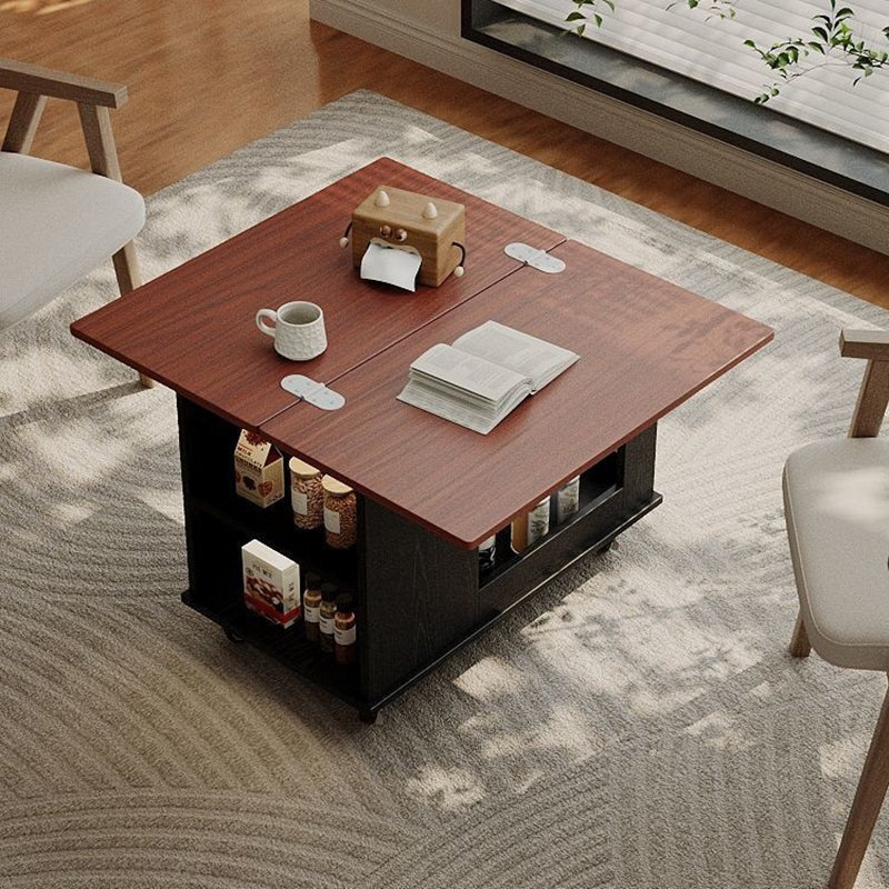 Modern Minimalist Movable Rectangular Rubberwood Foldable Coffee Table 2-Tier For Living Room