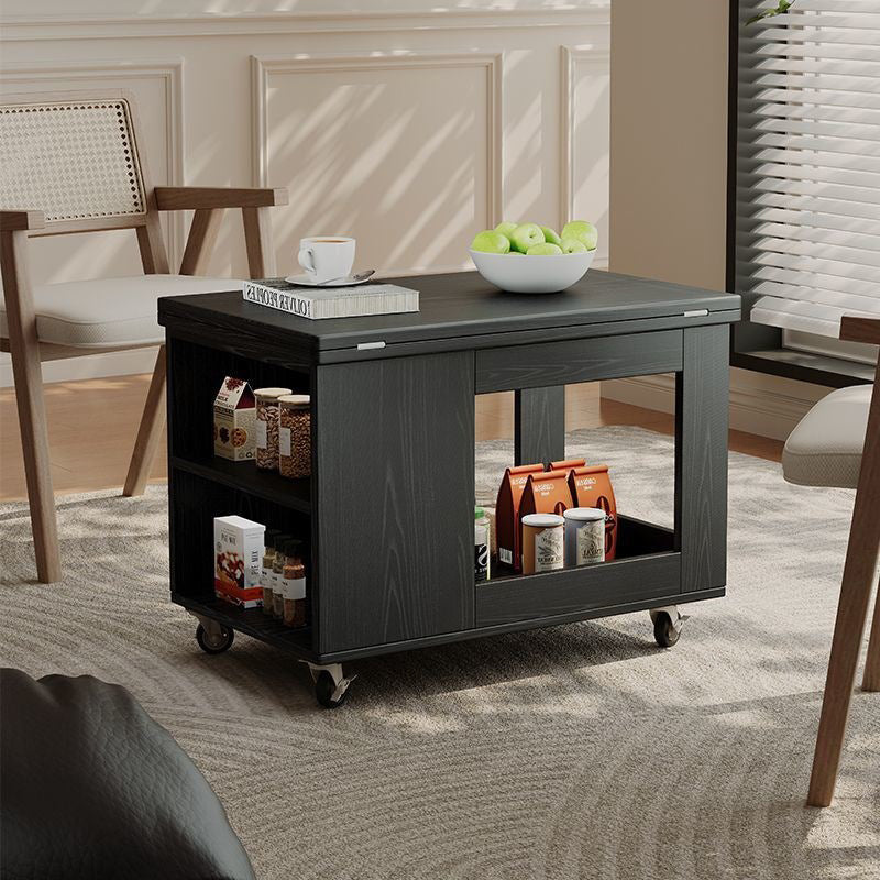 Modern Minimalist Movable Rectangular Rubberwood Foldable Coffee Table 2-Tier For Living Room